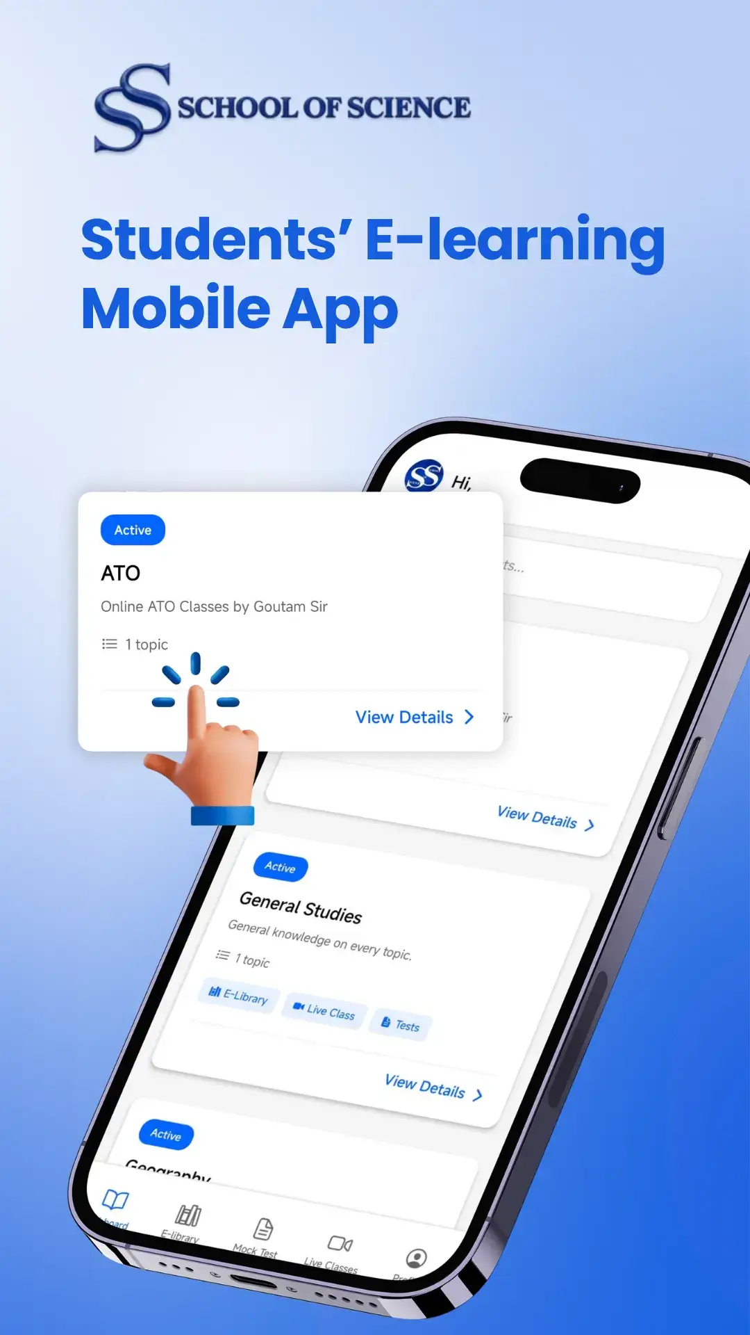 School of Science students' e-learning mobile app shown on a phone