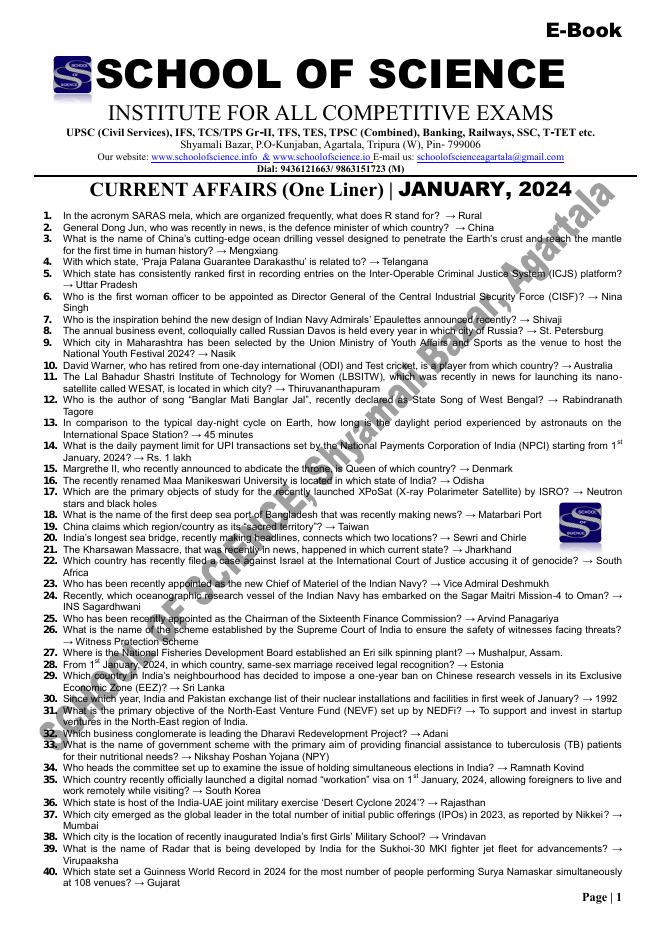 Current Affairs — January 2024 cover preview