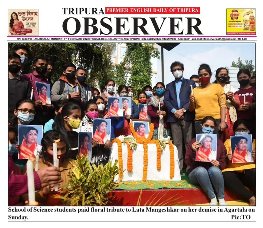 Tripura Observer — School of Science students pay floral tribute to Lata Mangeshkar